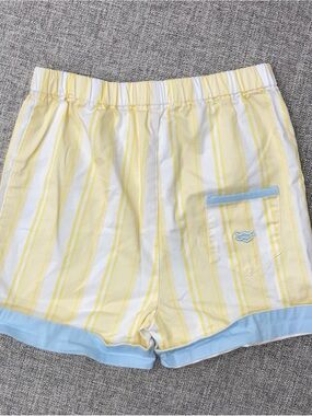 Yellow Stripe Kids Shorts with Light Blue Trim